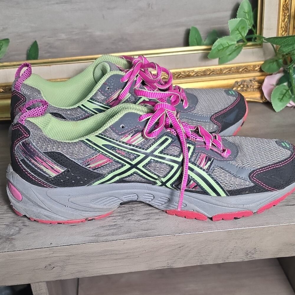 ASICS Gel Venture 5 Women’s Trail Running Shoes Gray Pink Green Size 8.5